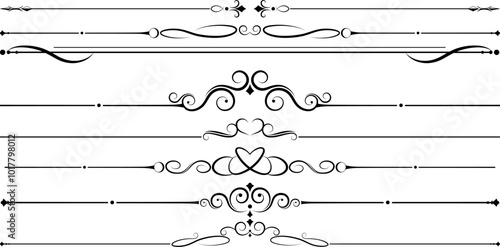 ornamental dividers, flourish design, vector calligraphy, page borders, swirl borders, decorative lines, wedding design, vintage divider, elegant lines, invitation borders, scroll dividers, black outl