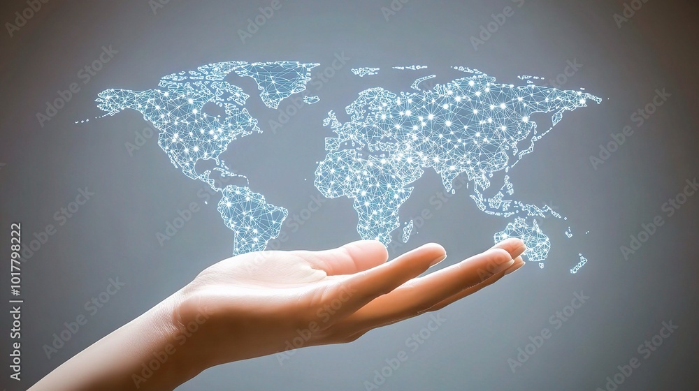 Hand Holding Digital World Map Representation Hand Holding Digital World Map Representation