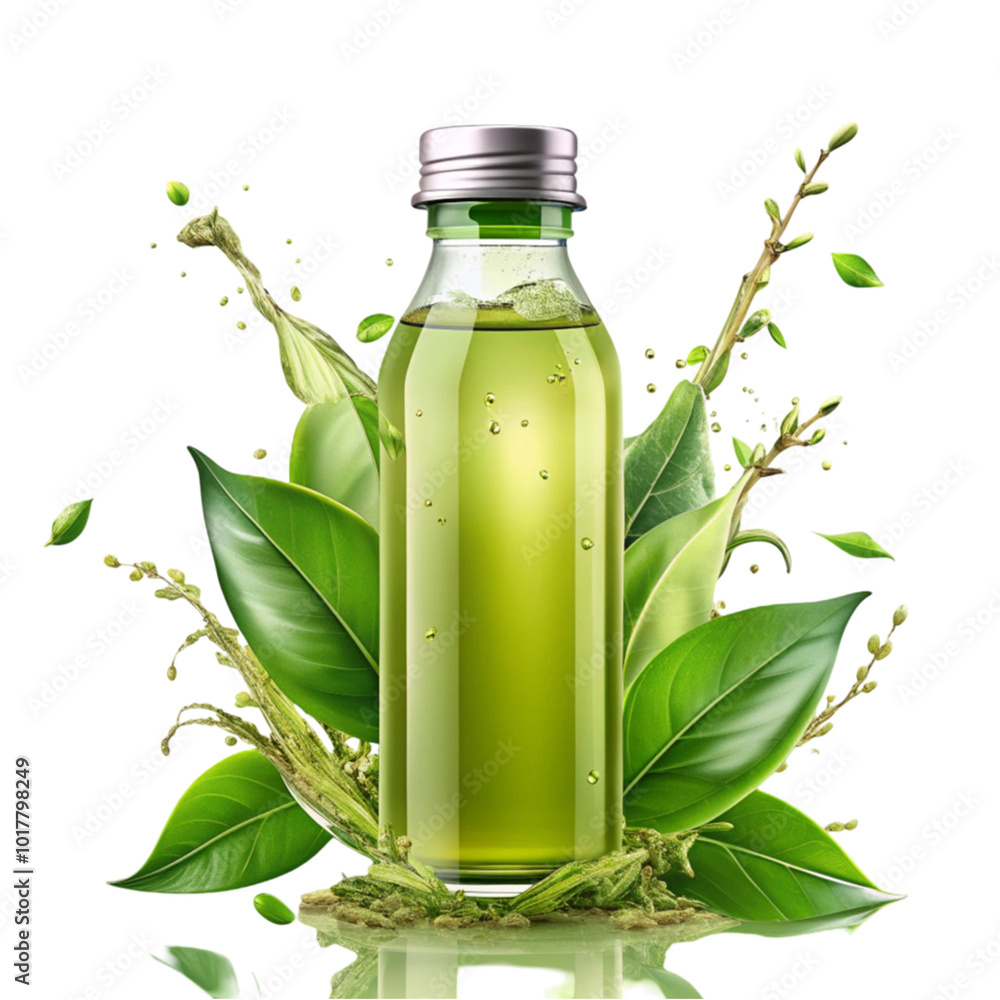 Green tea bottle with splash isolated on transparent background Green tea bottle with splash isolated on transparent background
