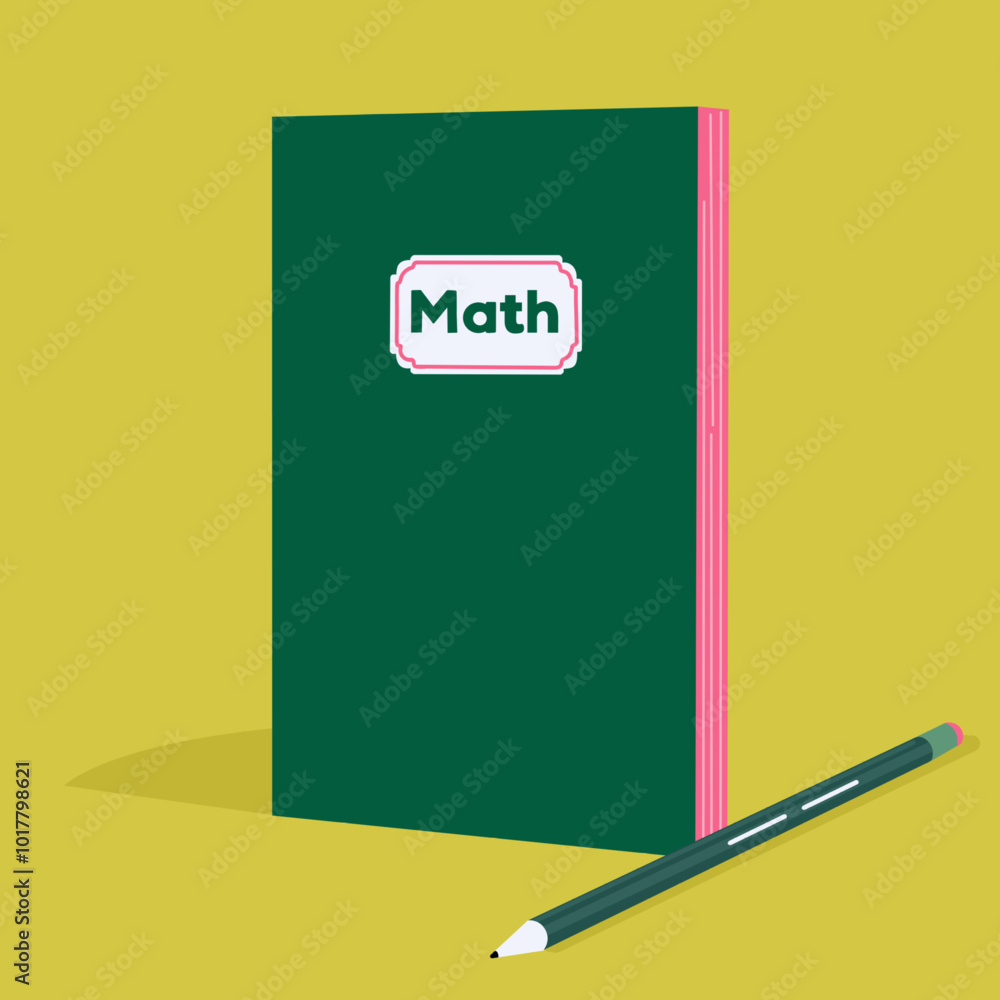 Simple Design Math Notebook with Pencil Graphic : A green notebook is standing upright on the surface Simple Design Math Notebook with Pencil Graphic : A green notebook is standing upright on the surface