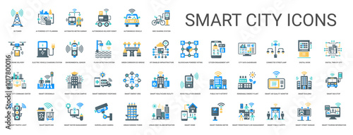 smart city icons technology transportation environment, mobility sharing collaboration communication
