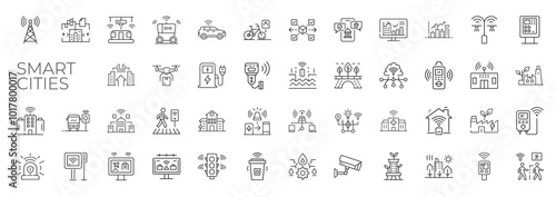 smart city themed icon collection, design planning analysis architecture