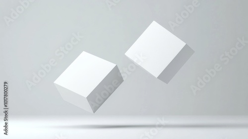 Two white cubes are floating in the air