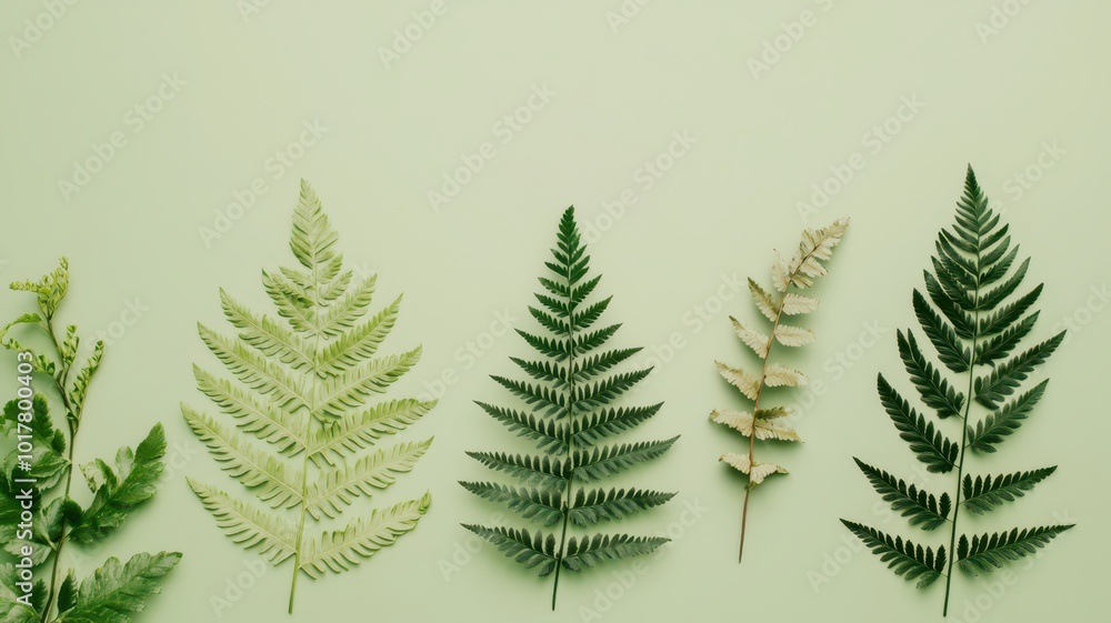 Obraz premium A collection of isolated fern, ivy, and palm leaves in varying sizes showcases the beauty of tropical greenery. 