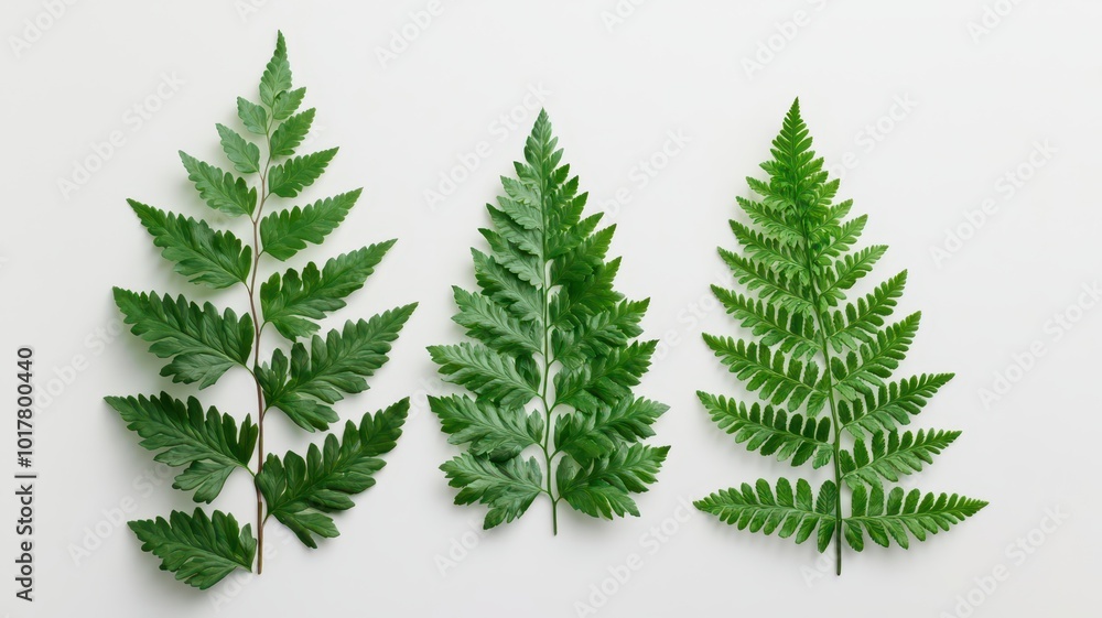 A collection of isolated fern, ivy, and palm leaves in varying sizes showcases the beauty of tropical greenery. A collection of isolated fern, ivy, and palm leaves in varying sizes showcases the beauty of tropical greenery.