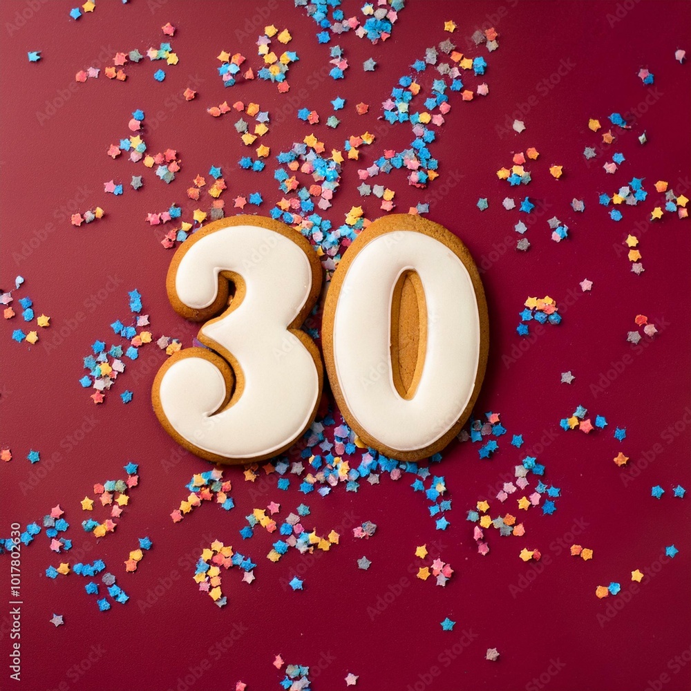 Decorated cookie, number 30, image for birthday or anniversary celebration Decorated cookie, number 30, image for birthday or anniversary celebration