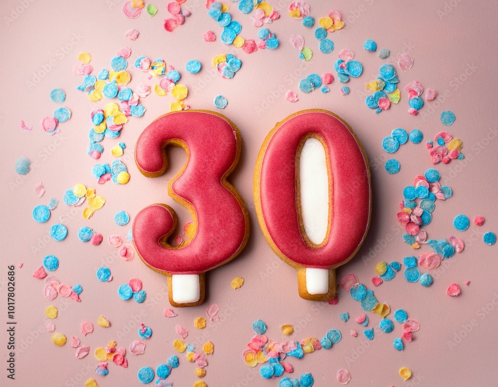 Decorated cookie, number 30, image for birthday or anniversary celebration Decorated cookie, number 30, image for birthday or anniversary celebration