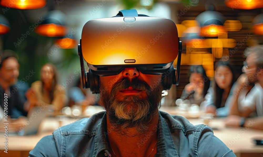 Business team using virtual reality headset in office meeting Developers meeting with virtual Business team using virtual reality headset in office meeting Developers meeting with virtual