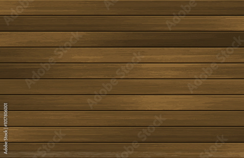 Vector wooden wall background. Horizontal realistic panel, dark brown wood grain texture, natural textured surface, top view of empty wooden floor. Textured wallpaper with wood planks, vintage parquet