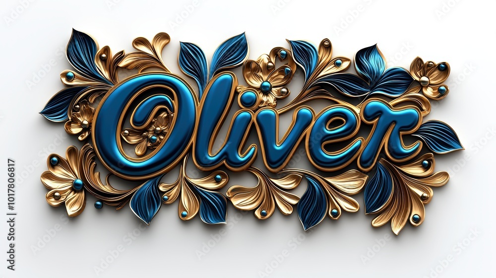 Elegant 3D Letter Design Featuring Oliver in Indigo and Gold Elegant 3D Letter Design Featuring Oliver in Indigo and Gold
