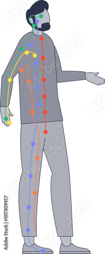 Silhouette with highlighted meridian lines symbolizes energy flow in the body.