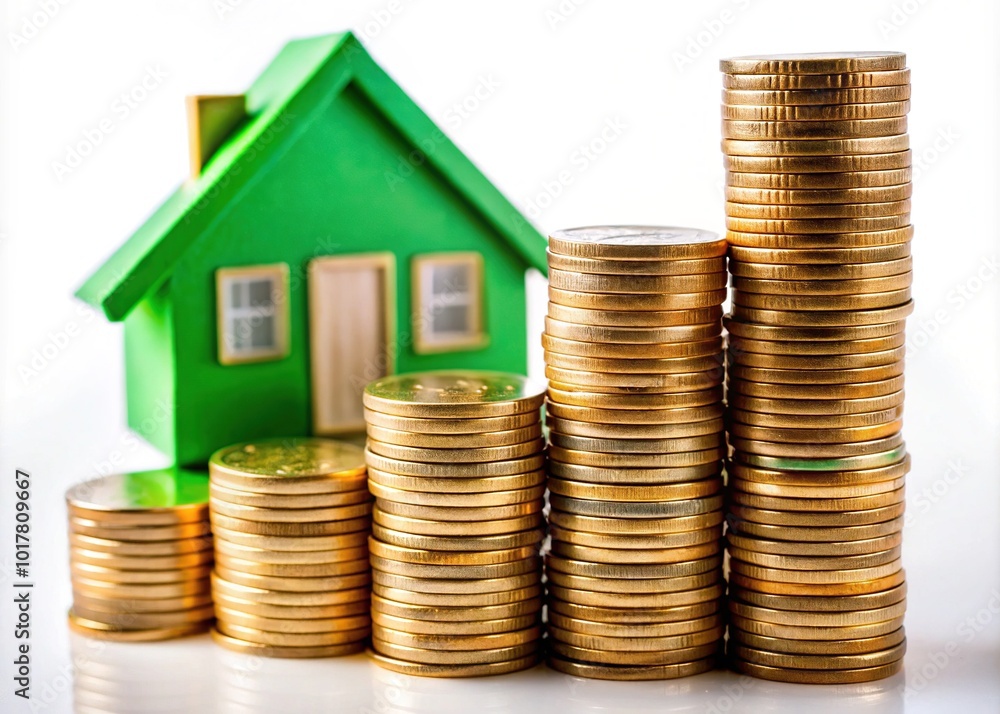 Stack of Coins on White Background for Home Savings and Investment Property Concept Stack of Coins on White Background for Home Savings and Investment Property Concept
