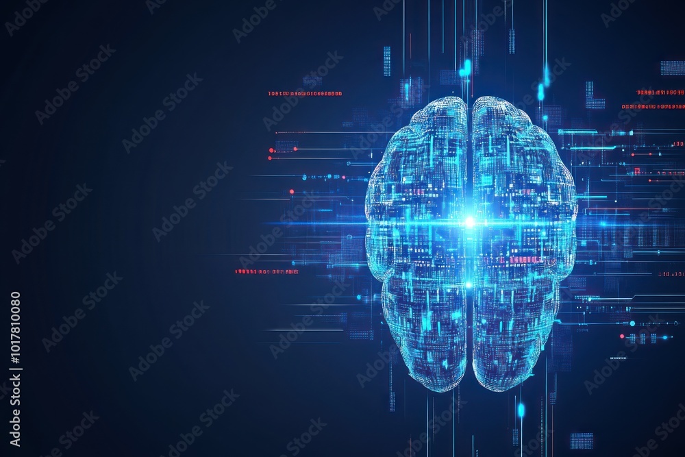 Obraz premium A digital brain representation symbolizing technology and data processing.