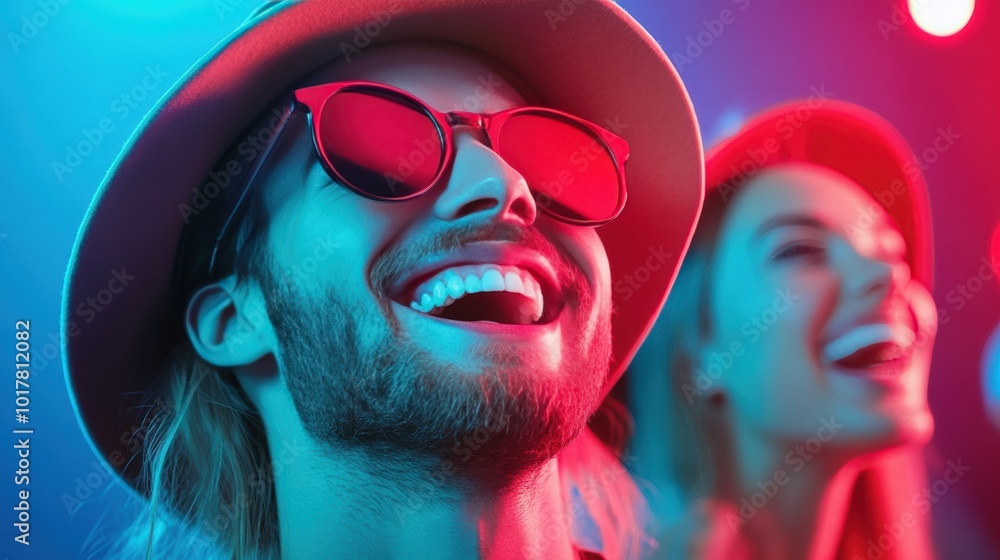 A group of friends laughing and enjoying a night out at a comedy club. A group of friends laughing and enjoying a night out at a comedy club.