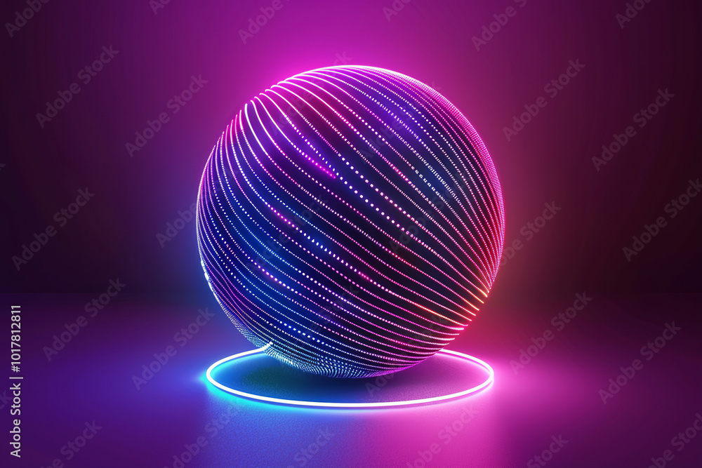 Fototapeta premium Vibrant 3D Sphere in Abstract Colors, surreal spheres featuring vibrant, floating geometric shapes in a colorful, dreamlike landscape. Digital Artwork