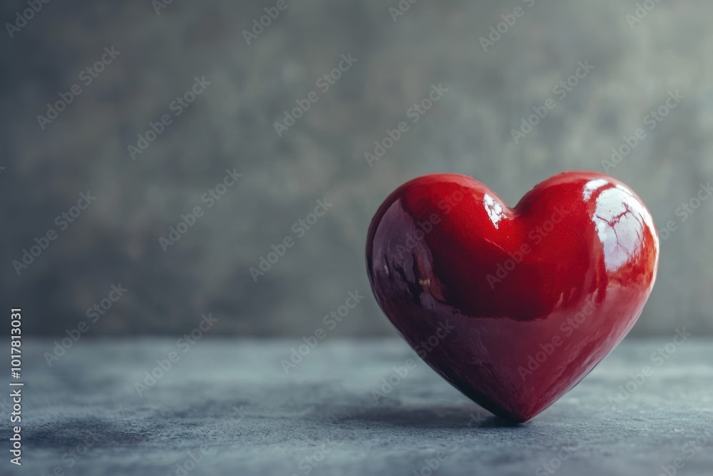 A soft glowing bright red heart resting gently on a textured surface A soft glowing bright red heart resting gently on a textured surface