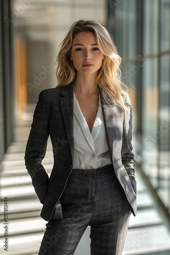 Woman in a tailored blazer and cigarette pants, ss2025 Free Download Woman in a tailored blazer and cigarette pants, ss2025 - GFXLoad