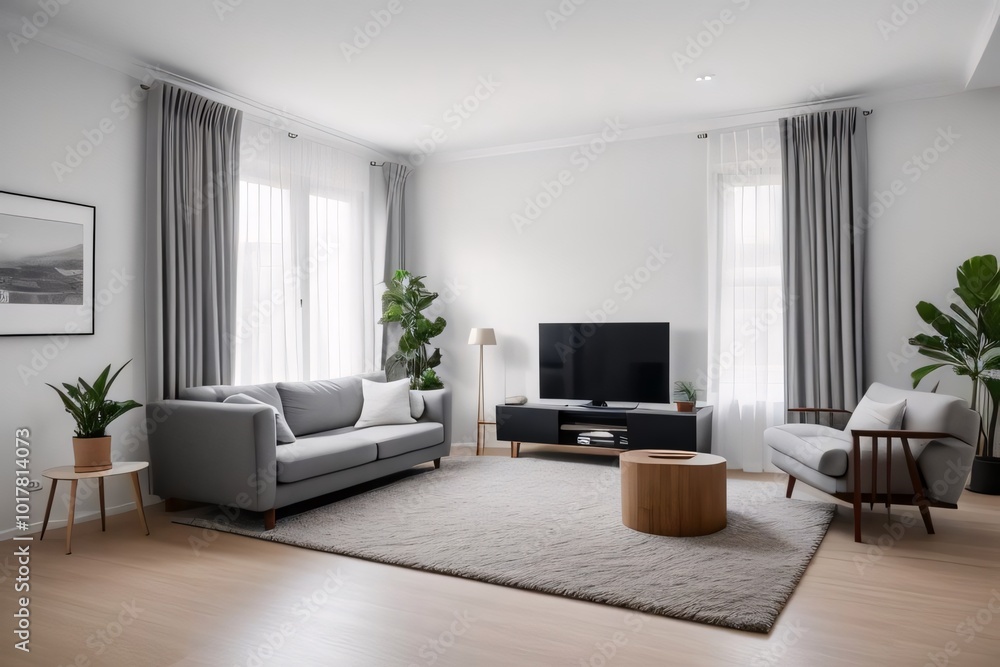 Elegant Living Room with Terra Cotta Sofa and Armchairs in a Minimalistic Interior Design Elegant Living Room with Terra Cotta Sofa and Armchairs in a Minimalistic Interior Design