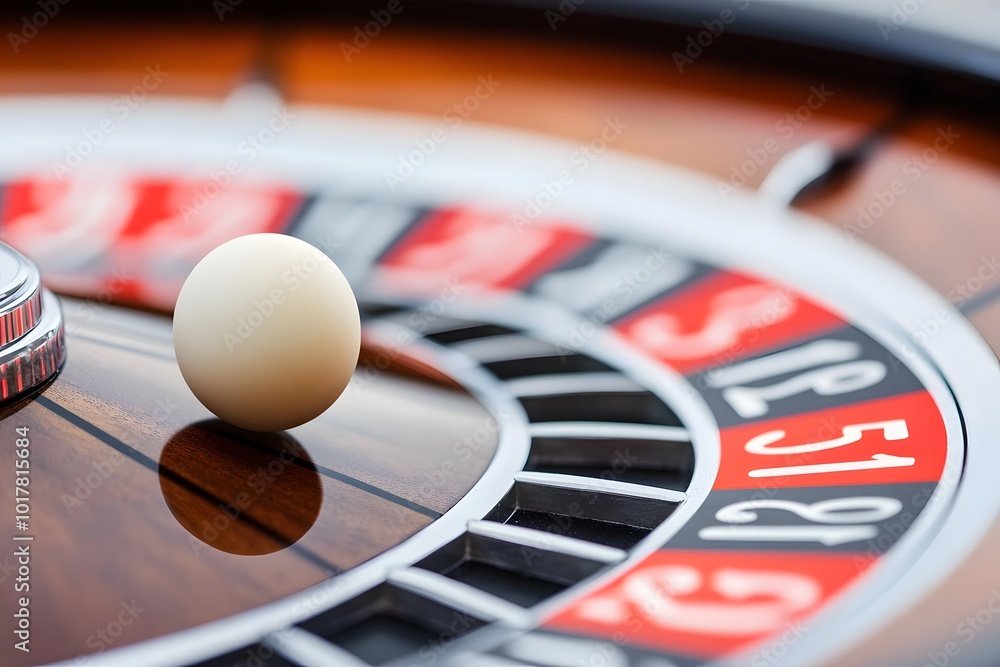 A white ball rests on the roulette wheel, ready to spin and determine the winning number. A white ball rests on the roulette wheel, ready to spin and determine the winning number.