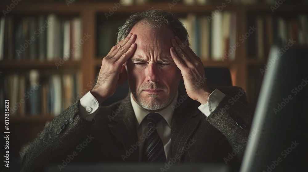 Stressed Man in Office Environment Stressed Man in Office Environment