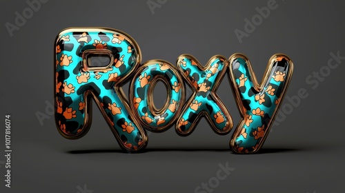 3D Letter Design with Turquoise and Gold Accents for Roxy photo