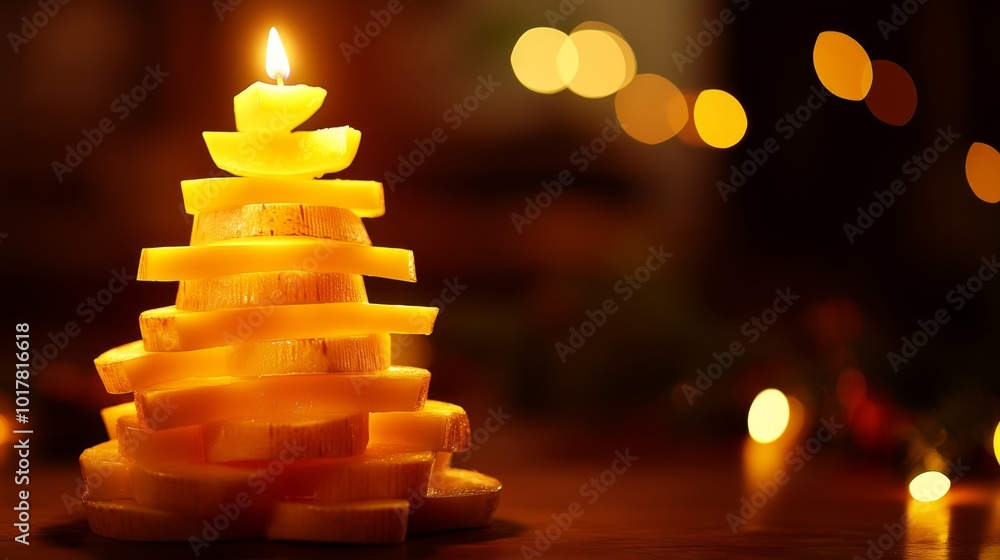 Obraz premium Cheesy Christmas Magic - Festive cheese tree glowing under holiday lights