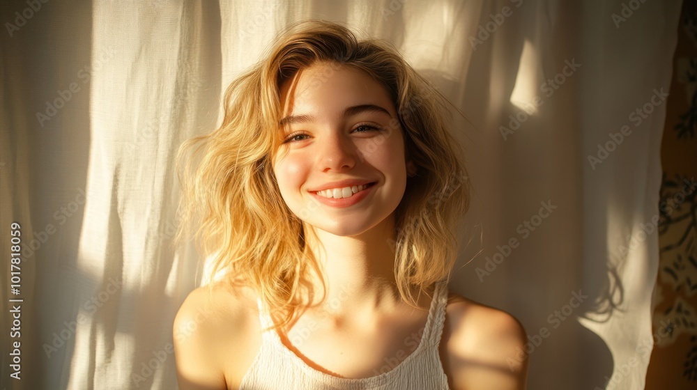 Selfie of a happy girl, using natural lighting and minimal makeup, emphasizing her authentic, carefree personality in the photo. Selfie of a happy girl, using natural lighting and minimal makeup, emphasizing her authentic, carefree personality in the photo.