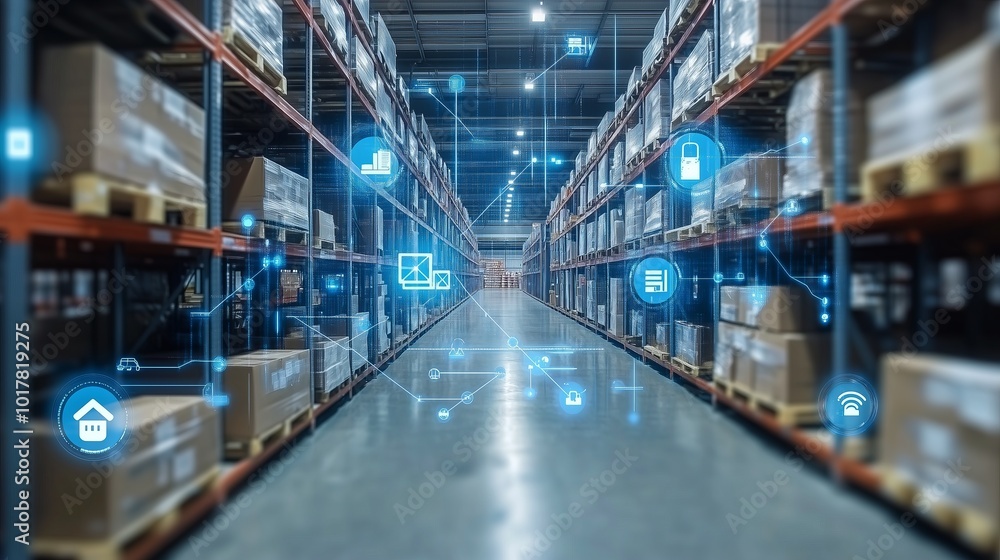 Fototapeta premium Warehouse with Digital Icons
