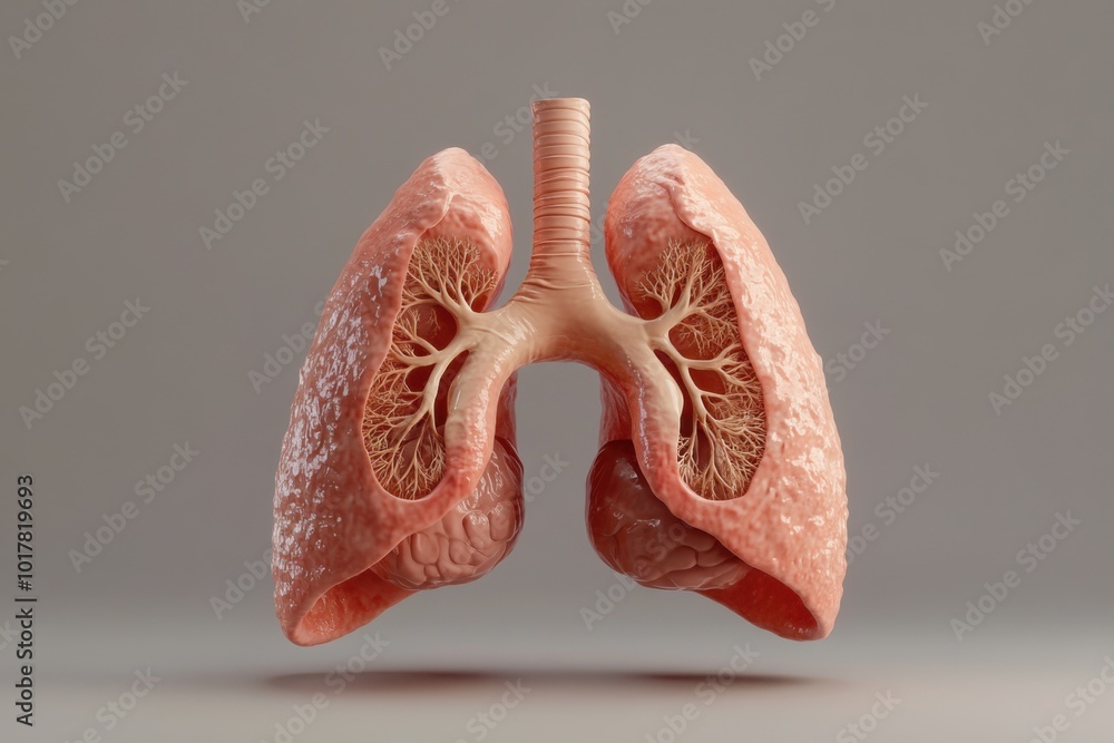 Detailed view of healthy human lungs showcasing structure and function for educational purposes Detailed view of healthy human lungs showcasing structure and function for educational purposes