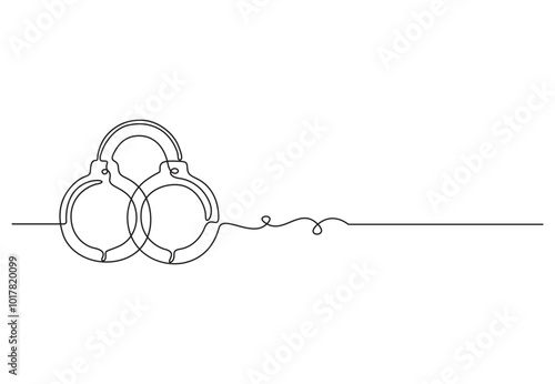 Handcuffs continuous single line drawing symbol of police justice and jail prison concept in simple linear style vector illustration photo