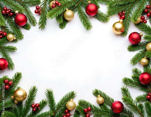 christmas frame with fir branches and balls