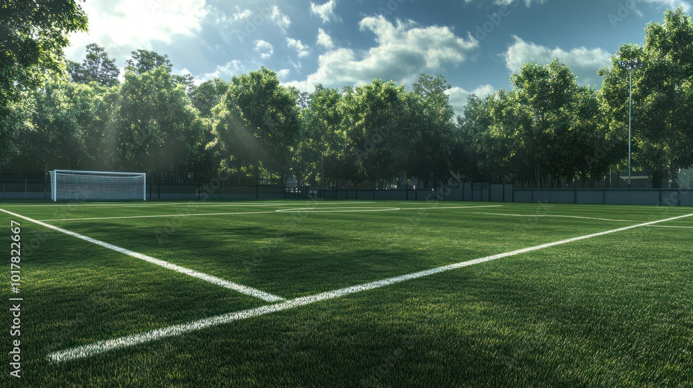 Fototapeta premium Textured soccer field for tactical training apps, designed for interactive use with tactical coaching apps, featuring markings or textures that aid in player training and strategy.