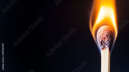burning match on black background and copy space 