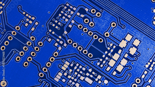 blue printed circuit board. background or texture photo