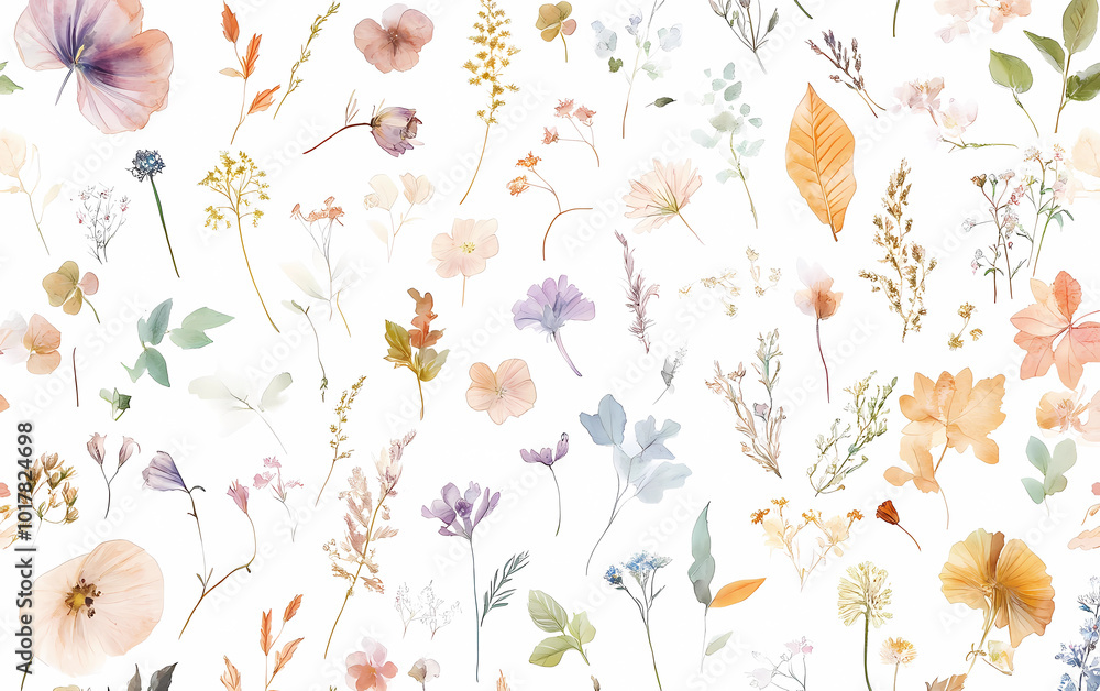 Naklejka premium Watercolor flower pattern background, Generative AI