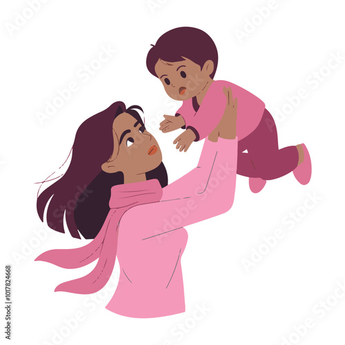 A woman holding a baby mothers day flat design