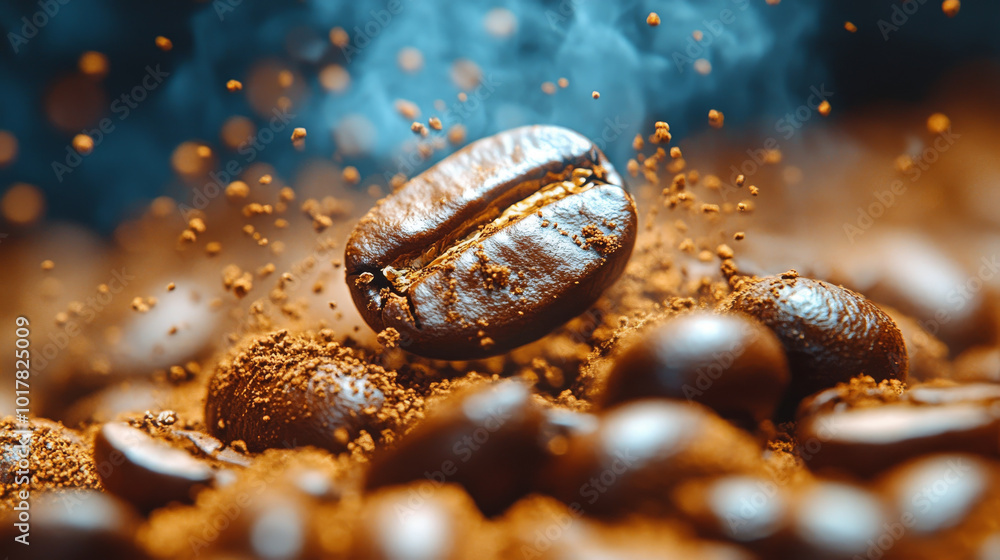 A coffee bean is surrounded by a pile of coffee grounds A coffee bean is surrounded by a pile of coffee grounds
