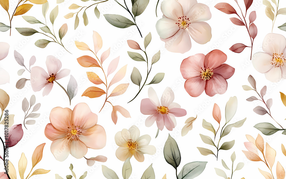 Watercolor flower pattern background, Generative AI