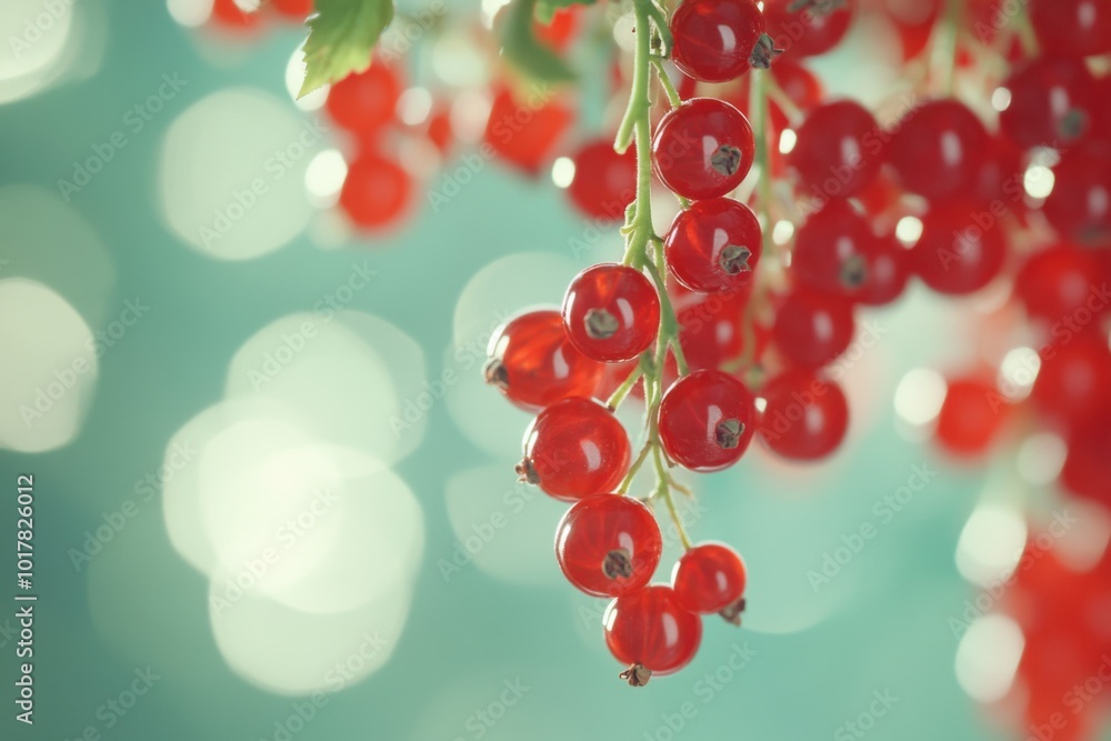 Vibrant red currants hanging gracefully from their branches in a sunlit garden setting Vibrant red currants hanging gracefully from their branches in a sunlit garden setting