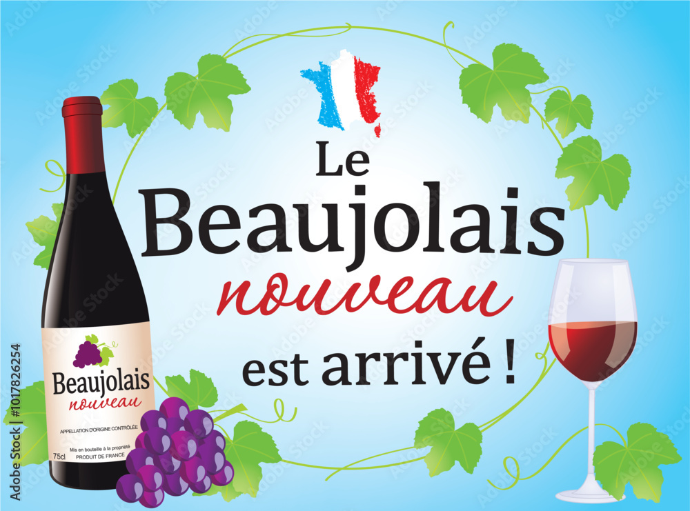 BEAUJOLAIS NOUVEAU - RAISIN ET FEUILLES DE VIGNE 1