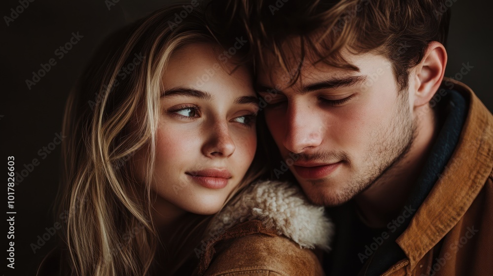 Young couple portrait, highlighting their love and youthful energy. Young couple portrait, highlighting their love and youthful energy.