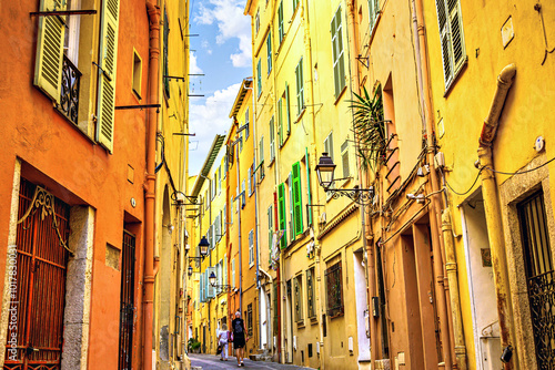 Colorful streets of the historic center of the city of Menton on the French Riviera, Cote d'Azur, France