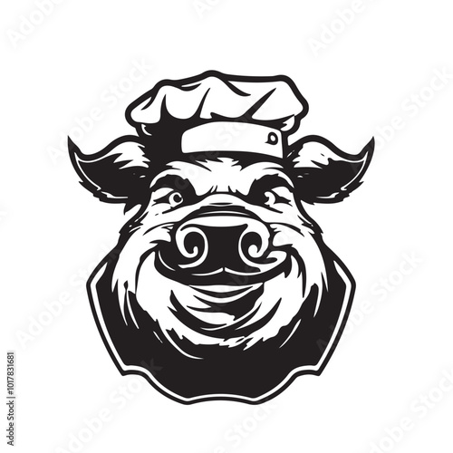 Meat Funny Logo Mascot Thicker Outline White Background Black and White Color