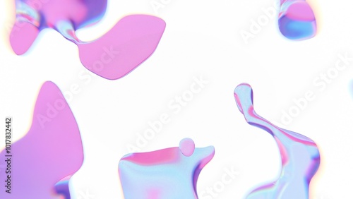 Abstract floating form with iridescent pink and blue hues..