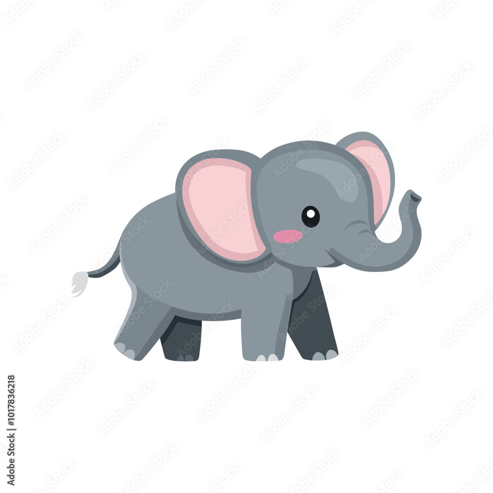 Fototapeta premium Vector Happy elephant cartoon flat style illustration isolated on white background