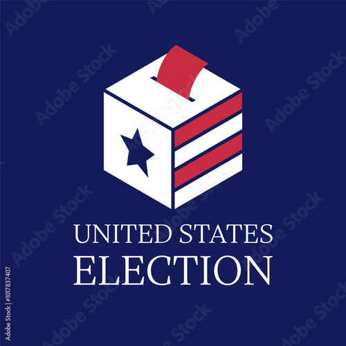 A stylized ballot box with the American flag and the text UNITED STATES ELECTION