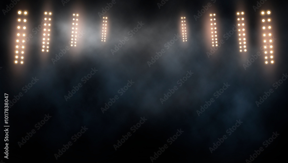 Naklejka premium Bright stadium arena lights and smoke 