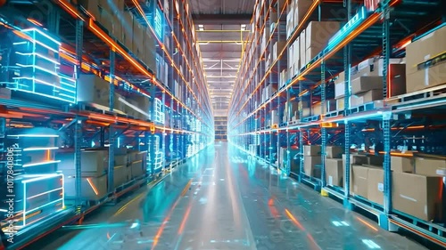 Modern warehouse management with this cutting-edge visualization of the digitalization process, showcasing efficiency, Technology integration and modern logistics