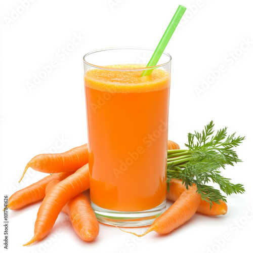 Glass of carrot juice and carrot, Isolated on white background