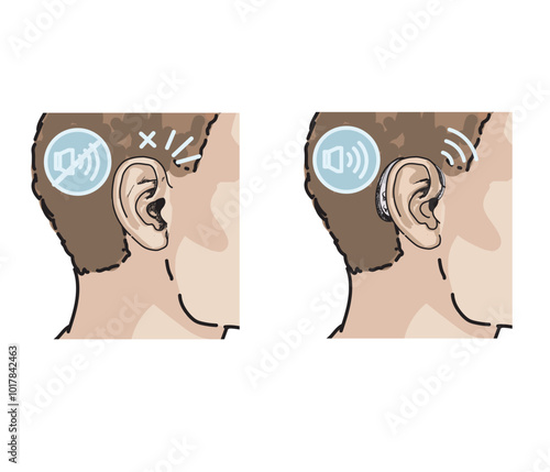 hearing problems no sound withnout hearing aid illustration symbols icon no sound ear icon 